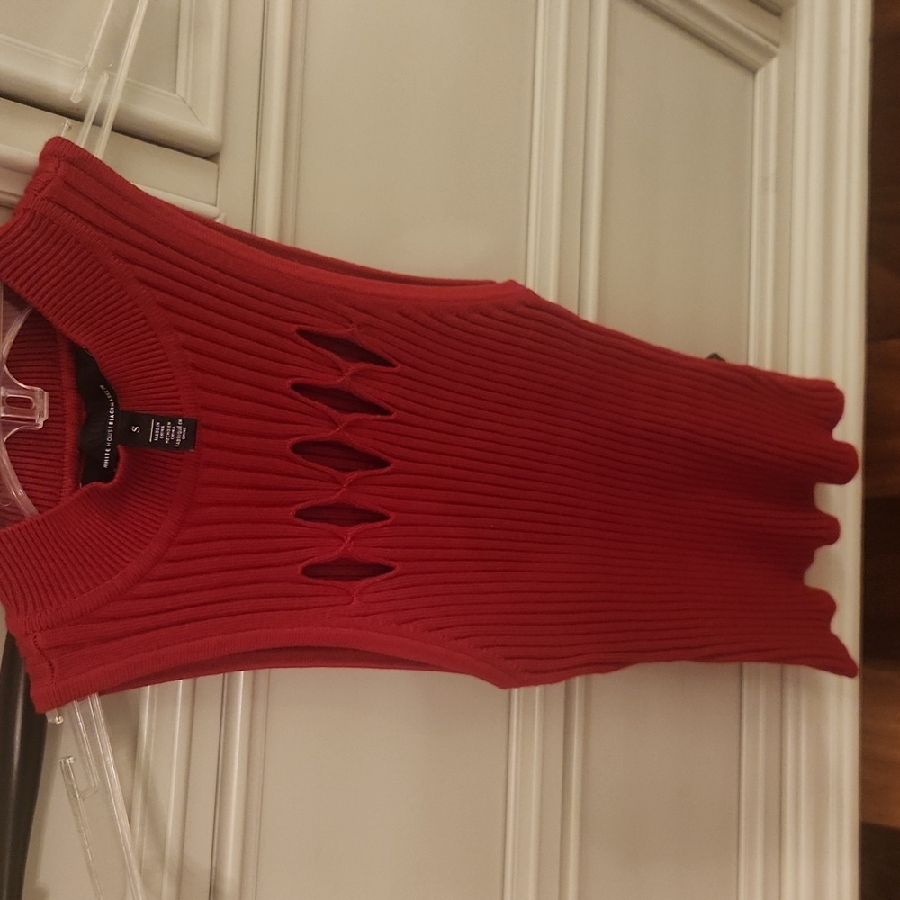 White House Black Market Red Ribbed Tank Top